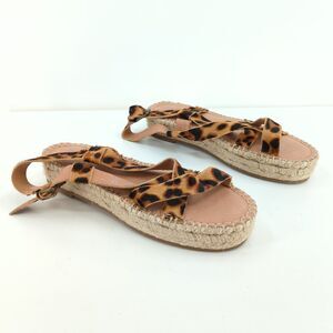 Madewell Women 7 The Malia Espadrille Sandals Brown Leopard Print Calf Hair NEW